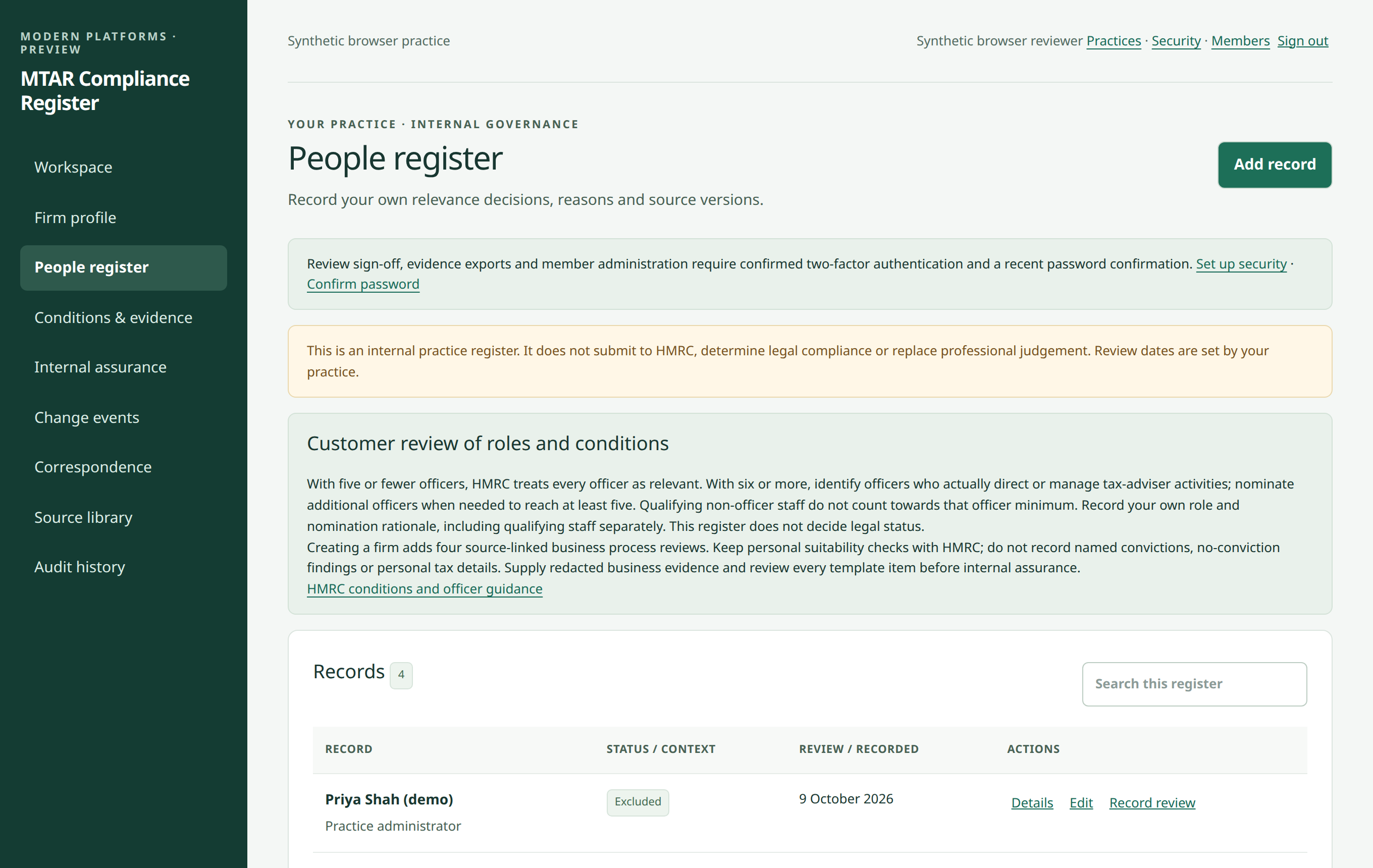People register screen of the product